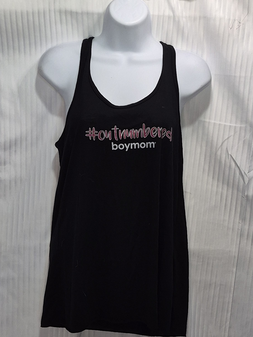 Bella Canvas Black Tank Top Pink & White '#Outnumbered Boy Mom' -Large